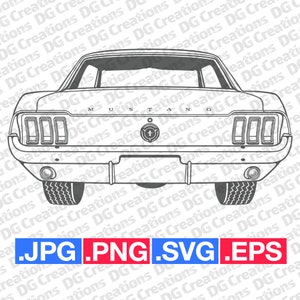 Ford Mustang Coupe 1967 achter auto SVG Clip Art grafische kunst Instant Download illustratie auto Vector SVG EPS PNG jpg stencil Automotive bestand