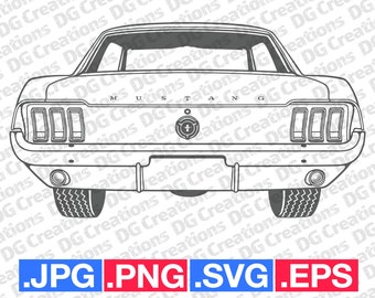 Ford Mustang Coupe 1967 Rear Car SVG Clip Art Graphic Art Instant Download Illustration Car Vector svg eps png jpg Stencil Automotive File