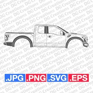 Ford Raptor Pick Up Truck 4 Door 2014 SVG Clip Art Graphic Art Instant Download Illustration Car Vector svg eps png Stencil Automotive