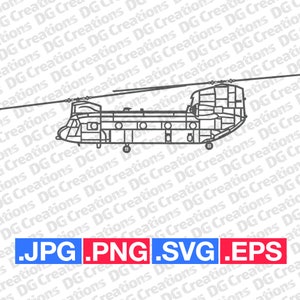 CH-47 Chinook Helicopter Military Aircraft Side SVG Clip Art Graphic Art Instant Download Illustration Vector svg eps png jpg Stencil