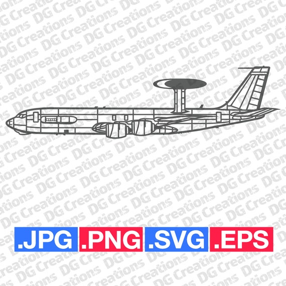 E-3 Sentry AWACS Plane Modern Military Airplane Side SVG Clip Art