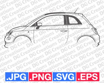 Fiat 500 2016 Car SVG Clip Art Graphic Art Instant Download Illustration Vector svg eps png jpg Stencil Automotive File