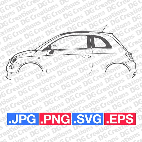 Fiat 500 2016 Car SVG Clip Art Graphic Art Instant Download Illustration Vector svg eps png jpg Stencil Automotive File