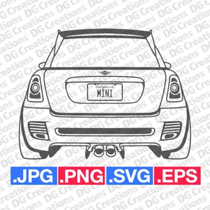 Mini Cooper Rear Custom Car SVG Clip Art Graphic Art Instant Download Illustration Car Vector svg eps png jpg Car Stencil Automotive