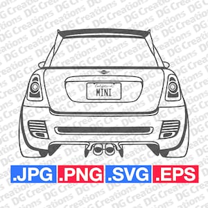 Mini Cooper Rear Custom Car SVG Clip Art Graphic Art Instant Download Illustration Car Vector svg eps png jpg Car Stencil Automotive