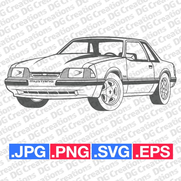 Ford Mustang 5.0 Foxbody Coupe 89 Car SVG Clip Art Graphic Art Instant Download Illustration Car Vector svg eps png Stencil Automotive