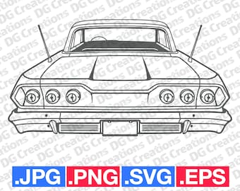 Chevrolet Impala 1963 Hardtop Rear Car SVG Clip Art Arte Gráfico Descarga Instantánea Ilustración Vector svg eps png jpg Plantilla Archivo Automotriz
