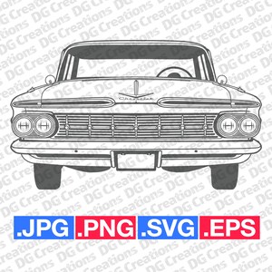 Corvette Impala 1959 Vorderseite Oldtimer SVG Clip Art Grafik Kunst Sofortiger Download Illustration Vektor svg eps png Schablone Automotiv Datei