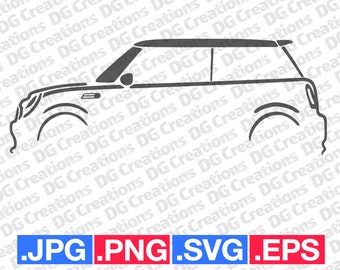 Mini Cooper Custom Silhouette Car SVG Clip Art Arte Gráfico Descarga Instantánea Ilustración Car Vector svg eps png jpg Car Stencil Automotive
