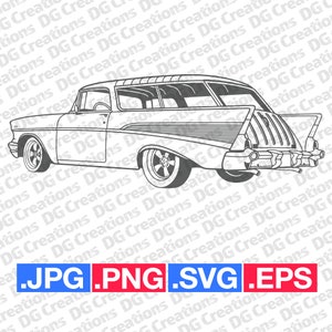 Chevrolet Nomad 1957 3QTR Rear Classic Car SVG Clip Art Graphic Art Instant Download Illustration Car Vector svg eps Car Stencil Automotive