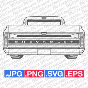 Camionnette Chevrolet C10 1970 arrière Clip Art SVG Art graphique Téléchargement instantané Illustration vectorielle svg eps png jpg pochoir automobile