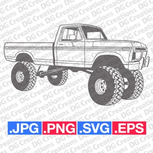 Ford F150 4x4 Custom 1976 Pick Up Truck SVG Clip Art Arte Gráfico Descarga Instantánea Ilustración Coche Vector svg eps png jpg Plantilla Automotriz
