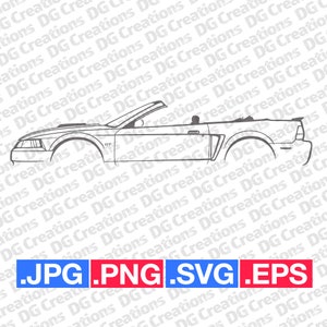 Ford Mustang GT Convertible 00-04 auto SVG clip art grafische kunst Instant Download illustratie auto vector SVG EPS PNG stencil Automotive bestand