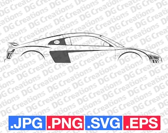 Audi R8 Sportscar Car SVG Clip Art Graphic Art Instant Download Car Illustration Vector svg eps png jpg Stencil Automotive File