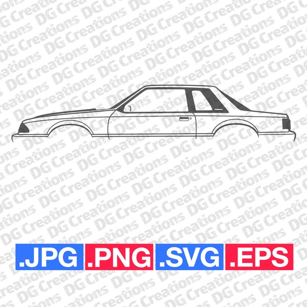 Ford Mustang 5.0 Coupe Foxbody Car SVG Clip Art Graphic Art Instant Download Illustration Car Vector svg eps png jpg Stencil Automotive