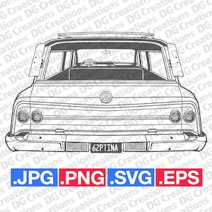 Chevrolet Impala Station Wagon 1962 Rear Car SVG Clip Art Graphic Art Instant Download Illustration Vector svg eps png Stencil Automotive