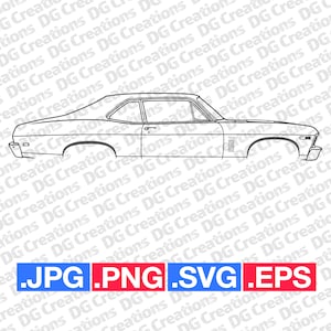 Chevrolet Nova 1969 Car SVG Clip Art Graphic Art Instant Download Illustration Vector svg eps png jpg Stencil Automotive File