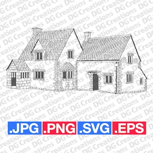 Cotswold Stone Rose Cottage Michigan Silhouette SVG Clip Art Grafika Sztuka Natychmiastowe pobieranie Ilustracja Wektor svg eps png jpg Plik szablonu
