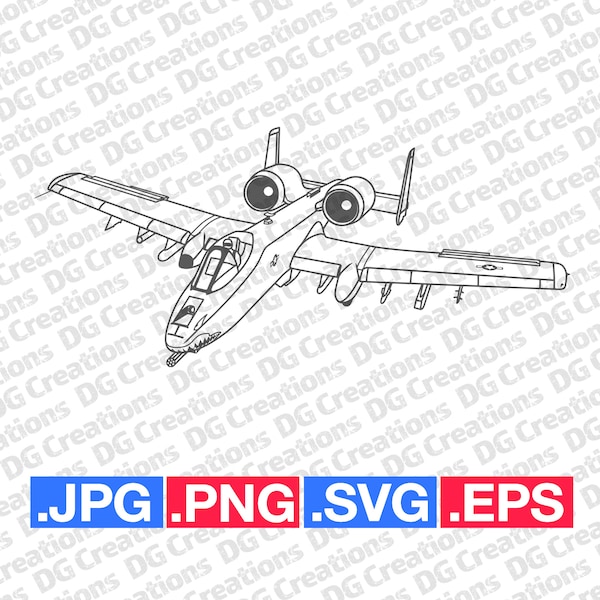 A-10 Thunderbolt Modern War Plane Vliegtuig Straaljager SVG Clip Art Grafische Kunst Instant Download Illustratie Vector svg eps png jpg Stencil