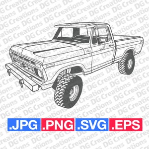 Ford F150 Custom 1976 Pick Up Truck SVG Clip Art Graphic Art Instant Download Illustration Car Vector svg eps png jpg Stencil Automotive