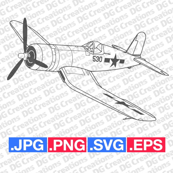 F4U Corsair Vintage War Plane Airplane WW2 Era SVG Clip Art Graphic Art Instant Download Illustration Vector svg eps png jpg Stencil