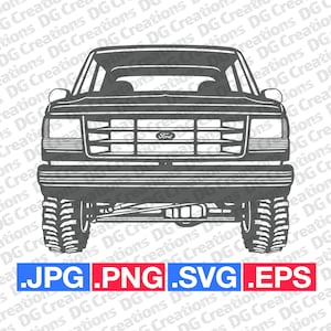 Ford Bronco Lifted 1994 Front Auto SVG Clip Art Grafik Kunst Sofortiger Download Illustration Auto Vektor svg eps png Schablone Automobil