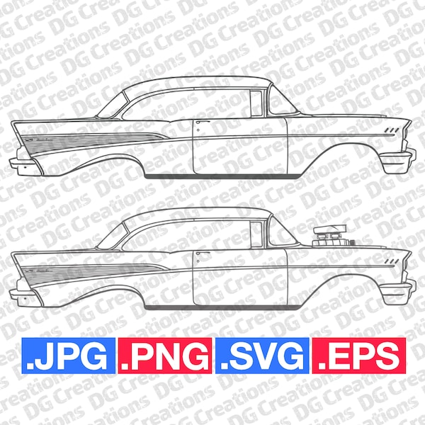 Chevrolet Bel Air 1957 Blown Classic Car SVG Clip Art Graphic Art Instant Download Illustration Vector svg eps png jpg Stencil Automotive
