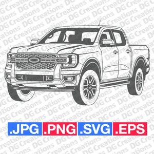 Ford Ranger Lariat 2024 3QTR Pick Up Truck SVG Clip Art Art graphique Téléchargement instantané Illustration vectorielle svg eps png Pochoir fichier automobile