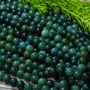 Natural Deep Green Moss Agate Round Beads 4mm 6mm 8mm 10mm Round Beads 15.5" Strand
