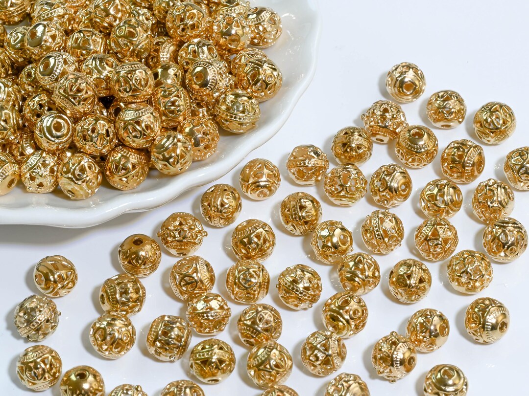 Kc Gold Bulk 8mm KC Gold Round Spacer Metal Beads,bracelet Necklace Spacer ...
