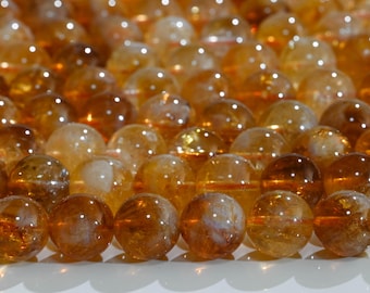 15,5 pouces véritables perles rondes lisses de citrine jaune naturelle - 4 mm, 6 mm, 8 mm, 10 mm, 12 mm Perles en vrac pour la fabrication de bijoux DIY