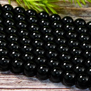 AAA Grade Natural Black Onyx Smooth Round Beads 4mm 6mm 8mm 10mm 12mm High Quality Black Gemstones 15.5" Strand for DIY Jewelry Making