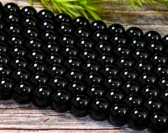 AAA Grade Natural Black Onyx Smooth Round Beads 4mm 6mm 8mm 10mm 12mm High Quality Black Gemstones 15.5" Strand for DIY Jewelry Making