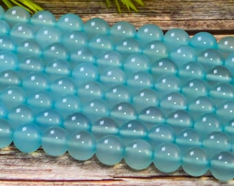 Perline di agata blu da 15,5" di grado AAA, perline rotonde sciolte da 4 mm, 6 mm, 8 mm, 10 mm e 12 mm per la creazione di gioielli fai da te.