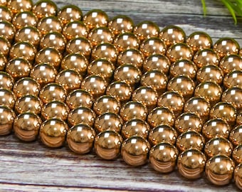 15.5" 14kt Rose Gold Hematite Grade AAA Non-magnetic Gemstone Round Loose Beads 4mm 6mm 8mm 10mm 12mm for DIY Jewelry Making