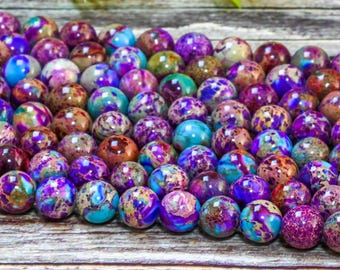 Purple & Blue Sea Sediment Imperial Jasper Gemstone Smooth Round 4mm 6mm 8mm 10mm 12mm Loose Beads 15.5" inch Full Strand