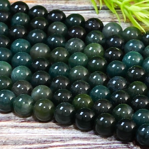 Natural Deep Green Moss Agate Round Beads 4mm 6mm 8mm 10mm Round Beads 15.5&quot; Strand