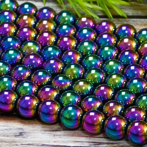 15.5インチ レインボー ヘマタイト グレード AAA 非磁性 マルチカラー 宝石 ラウンド ルース ビーズ 4 mm 6 mm 8 mm 10 mm 12 mm DIY ジュエリー作り用