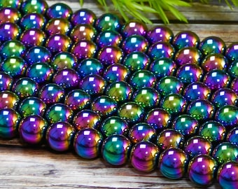 15.5"  Rainbow Hematite Grade AAA Non-magnetic Multicolor Gemstone Round Loose Beads 4mm 6mm 8mm 10mm 12mm for DIY Jewelry Making