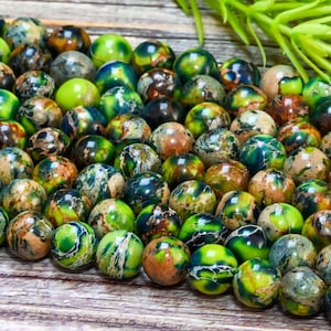15.5&quot; Green & Blue Sea Sediment Imperial Jasper Smooth Gemstone 4MM, 6MM, 8MM, 10MM, 12MM Round Loose Beads