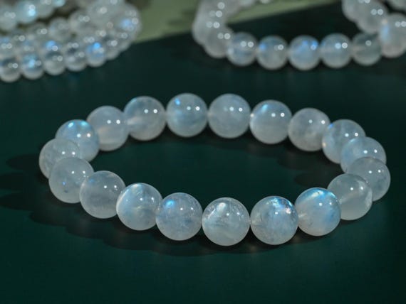 Genuine Natural Blue Moonstone Bracelet, Handmade Crystal Beaded Bracelet, Healing Meditation Calming Bracelet for Women Men, gift