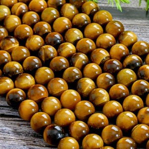 15.5&quot; AAA Natural Yellow Tiger&#39;s Eye Round Beads - 4MM 6MM 8MM 10MM 12MM - Genuine Natural Smooth Round Loose Beads for DIY Jewelry Making
