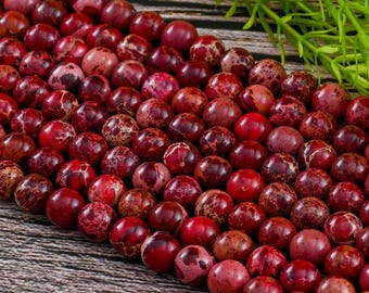 Blood Red Sea Sediment Imperial Jasper Gemstone Smooth Round 4mm 6mm 8mm 10mm 12mm Loose Beads 15.5" inch Full Strand