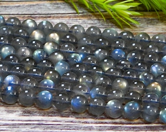 Pierres précieuses naturelles AAA gris labradorite arc-en-ciel rondes 4 mm 6 mm 8 mm 10 mm 12 mm Perles lisses en vrac 15,5 po.