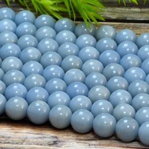 Natural Blue Angelite Beads Smooth Round Loose Beads - 4mm 6mm 8mm 10mm or 12mm - 15.5&quot; Strand for DIY Jewelry Making