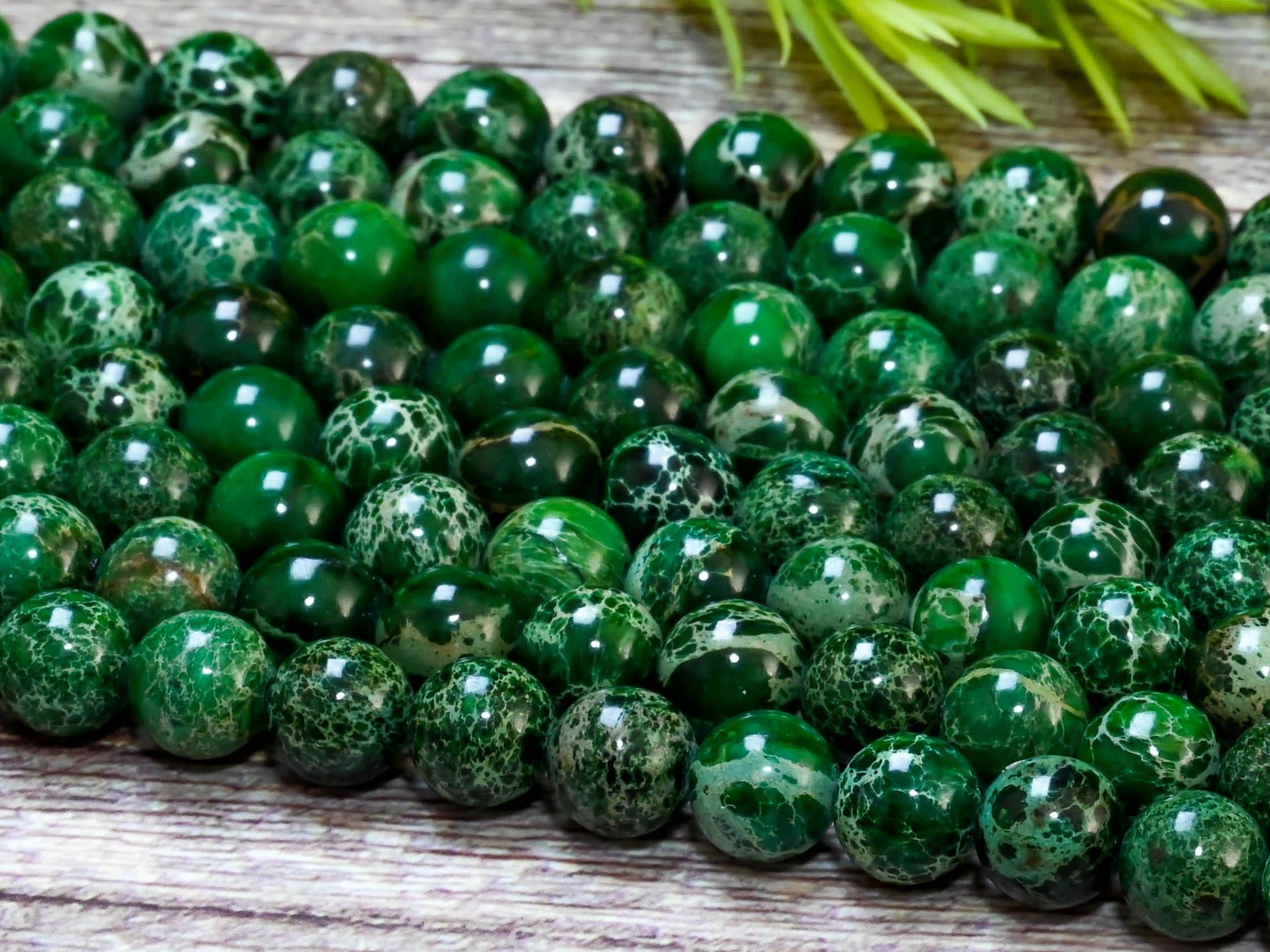 15.5" Smooth Sea Sediment Imperial Jasper Green Gemstone 4mm 6mm 8mm 10mm 12mm Round Loose Beads