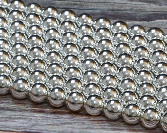 15.5" Sterling Silver Hematite Grade AAA Non-magnetic Gemstone Round Loose Beads 4mm 6mm 8mm 10mm 12mm for DIY Jewelry Making