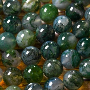 Agate mousse verte rare AAA, véritables perles rondes lisses naturelles 4 mm 6 mm 8 mm 10 mm 12 mm, perles non fixées 15,5 po.