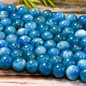AAA Ocean Blue Apatite Gemstone Genuine Natural Smooth Round Beads - 4mm 6mm 8mm 10mm 12mm Loose Beads 15.5&quot; Strand for DIY Jewelry Making
