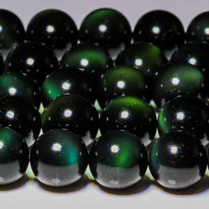 15.5&quot; Green Black Obsidian Smooth Gemstone Beads 4mm 6mm 8mm 10mm 12mm